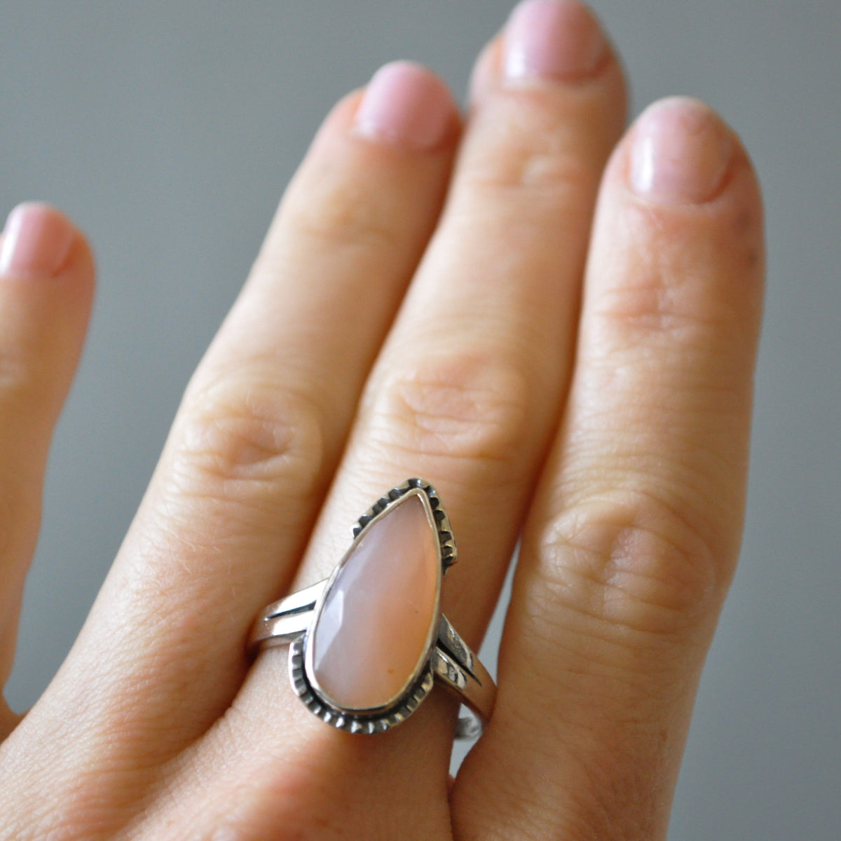 Pink Opal Shield Ring—Size 10