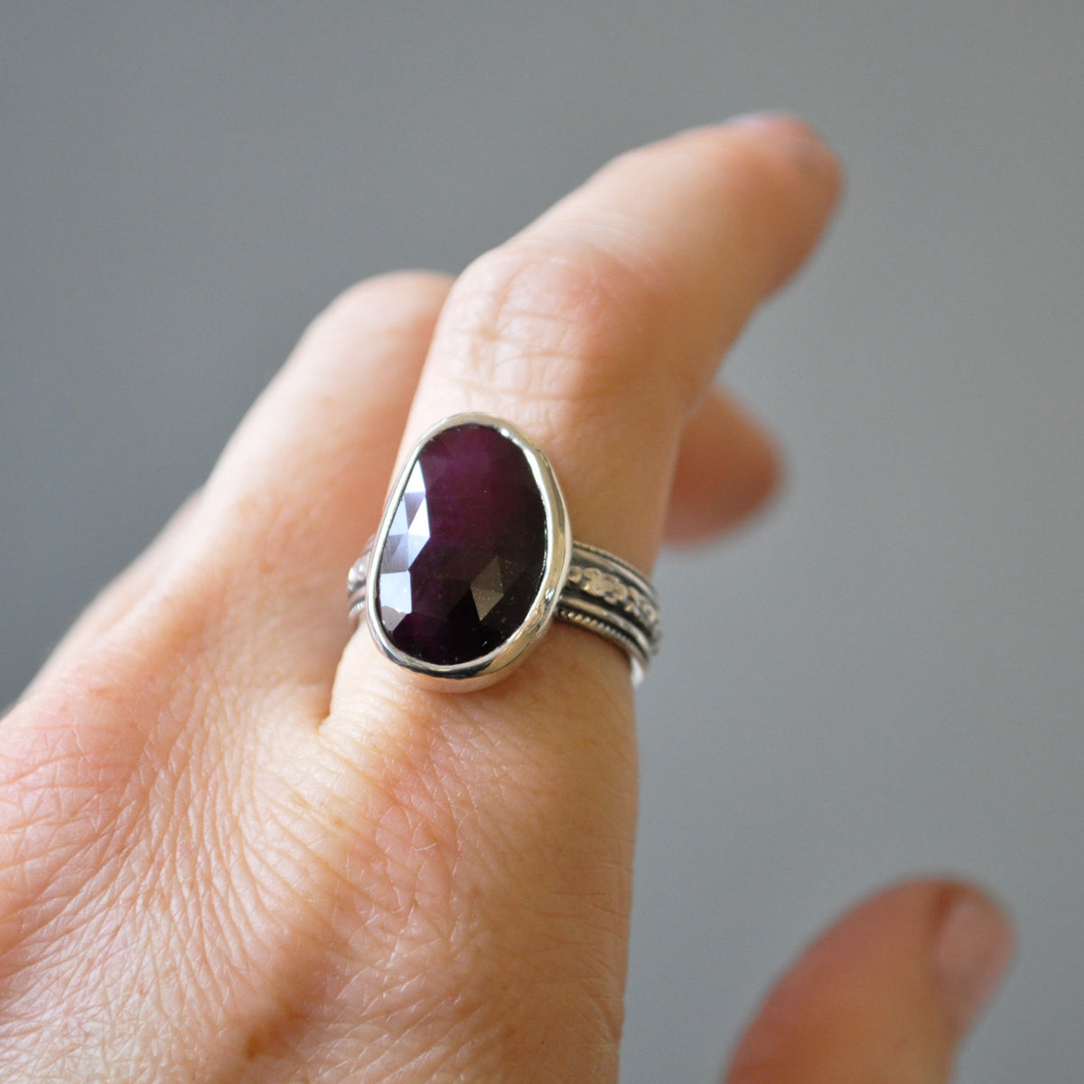 Red Wine Sapphire Ring—Size 7.5
