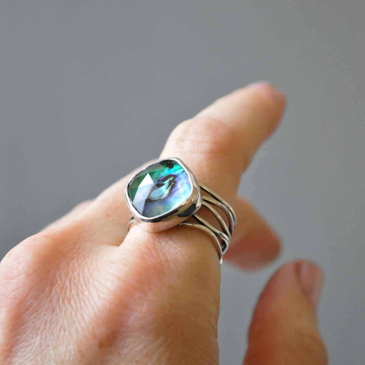 Abalone Wave Ring—Size 9