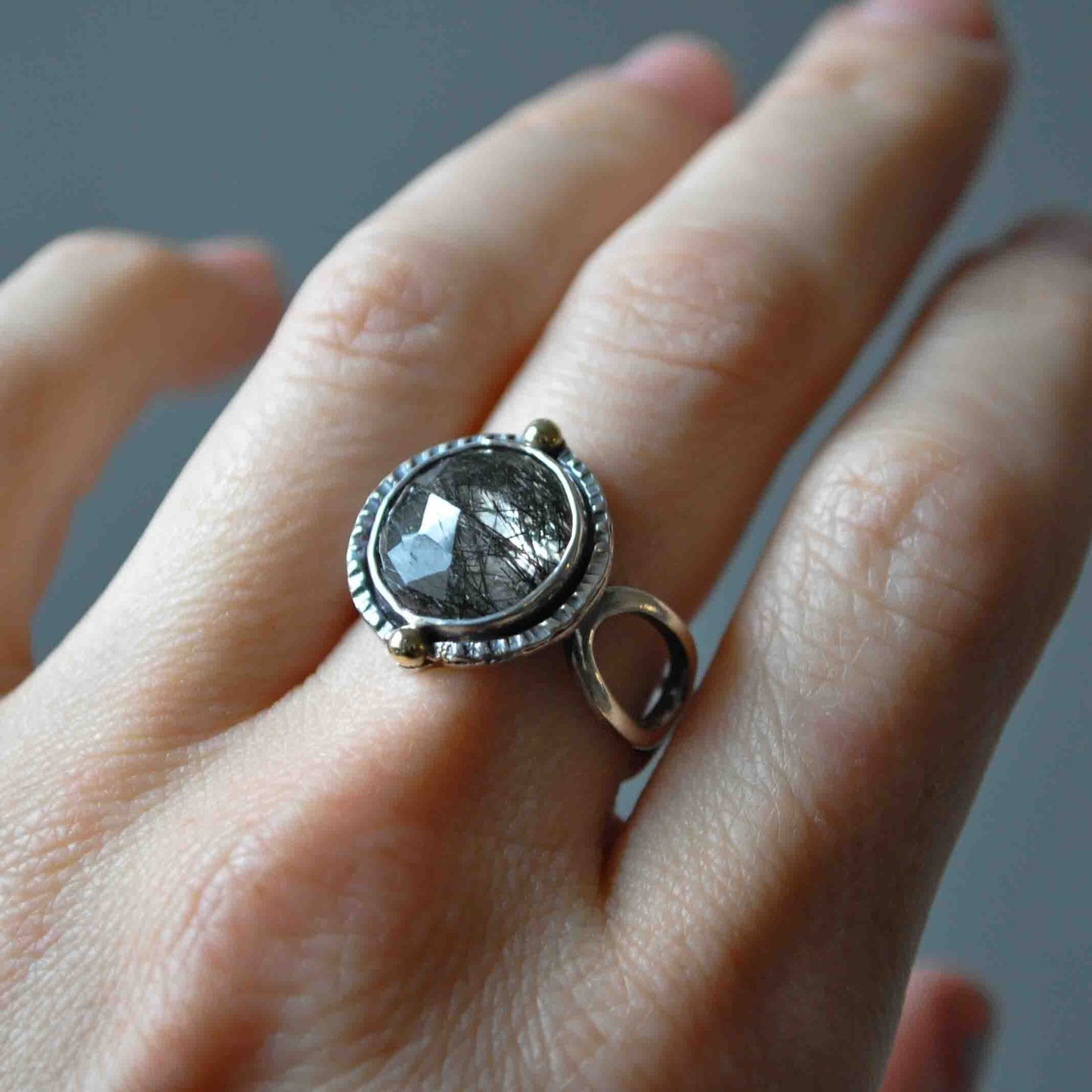 Tourmalated Quartz Open Link Ring—Size 7.5