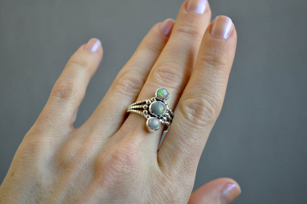 Ethiopian Opal Three Stone Ring