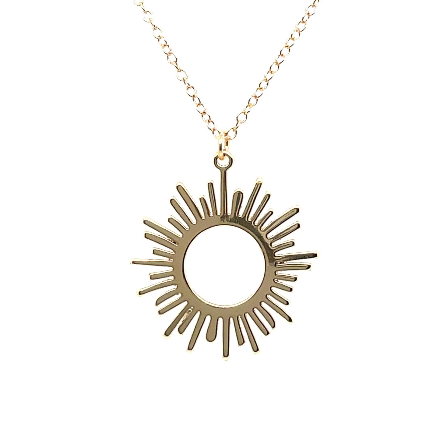 Delicate open sunray charm on a 14k gold-filled chain.