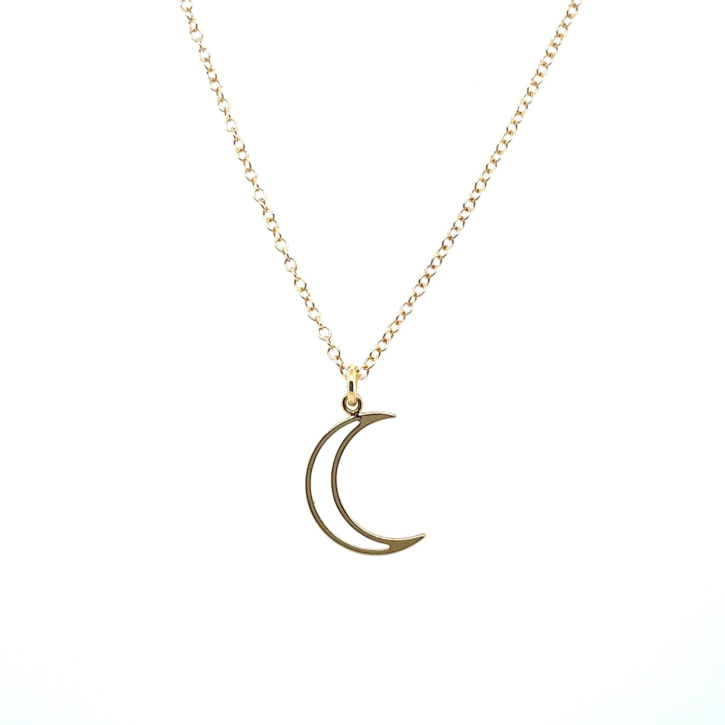 Lightweight open moon pendant on a 14k gold-filled chain.