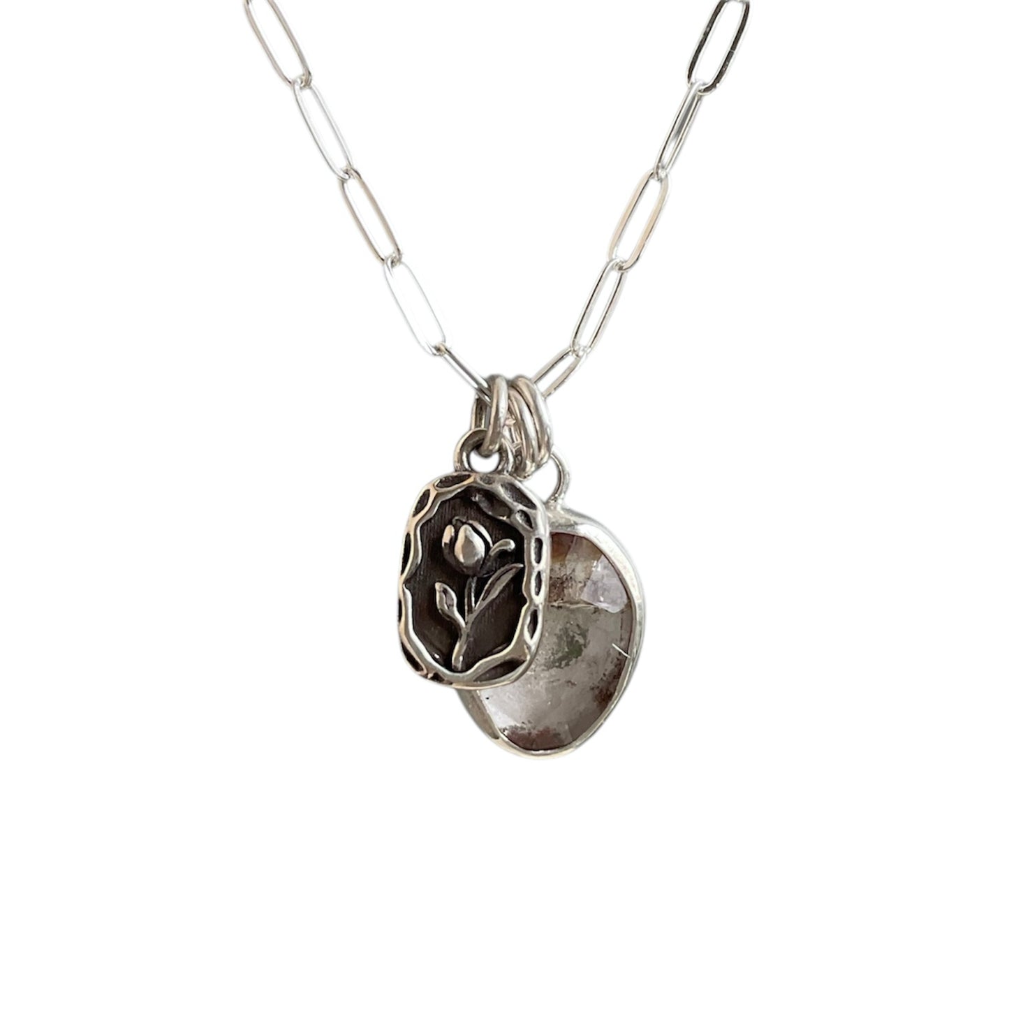 Herkimer and Flower Charm Necklace