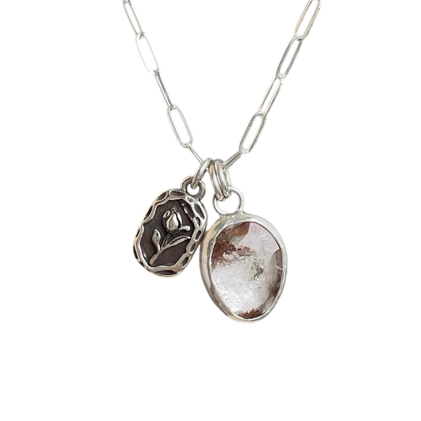 Herkimer and Flower Charm Necklace