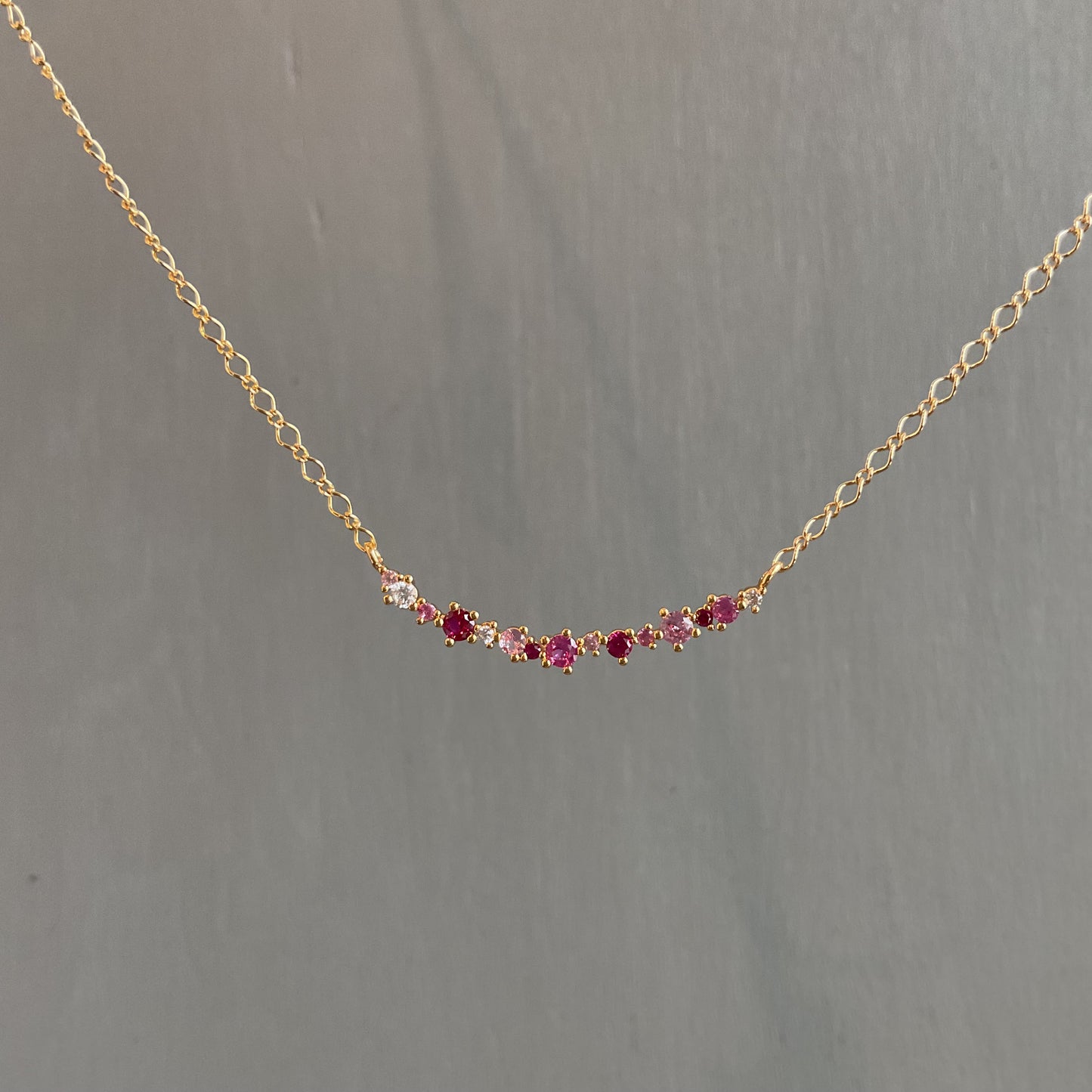 Pink Ruby CZ Bar Necklace