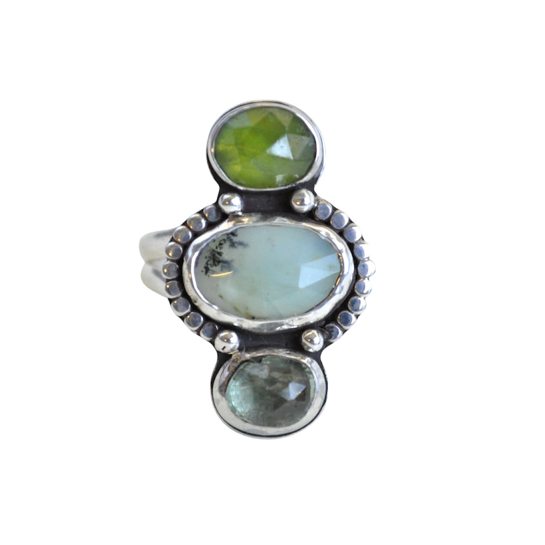 Peruvian Opal Three Stone Ring—Size 10