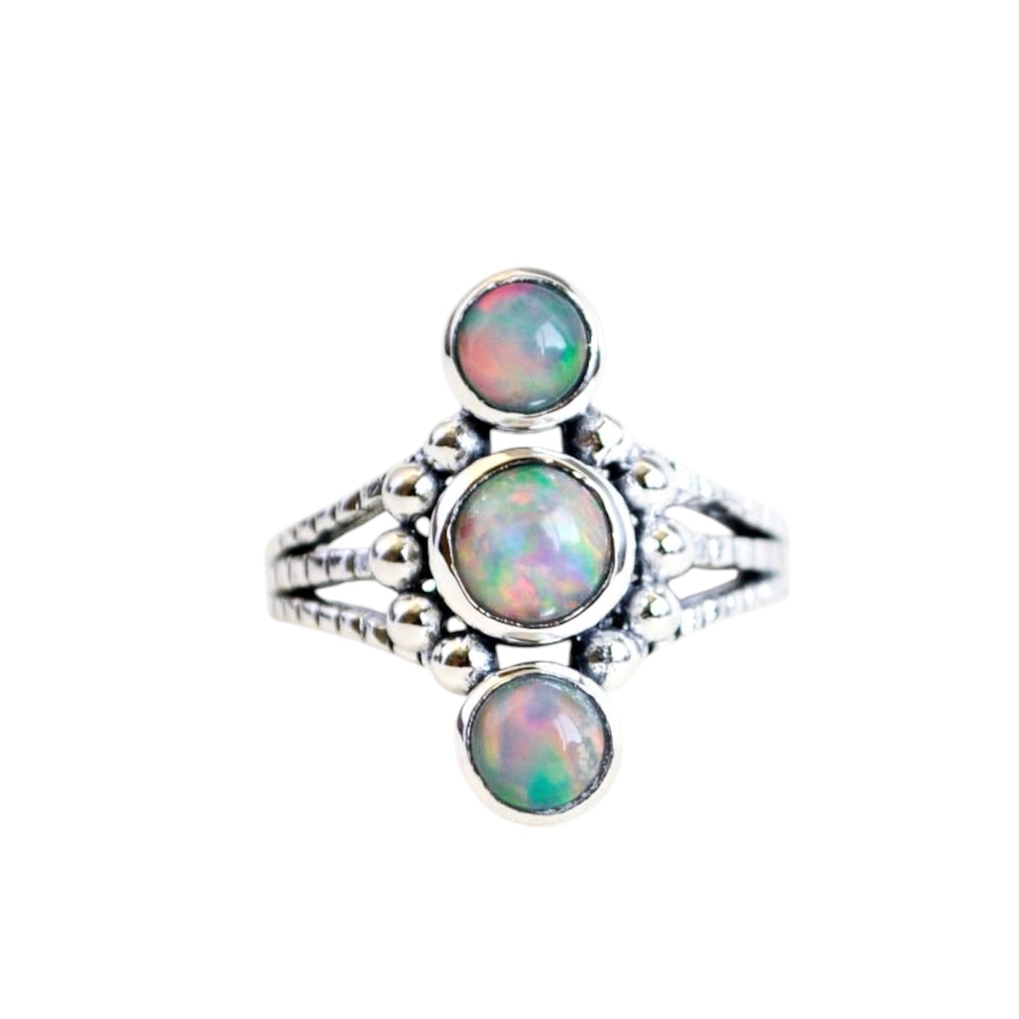 Ethiopian Opal Three Stone Ring