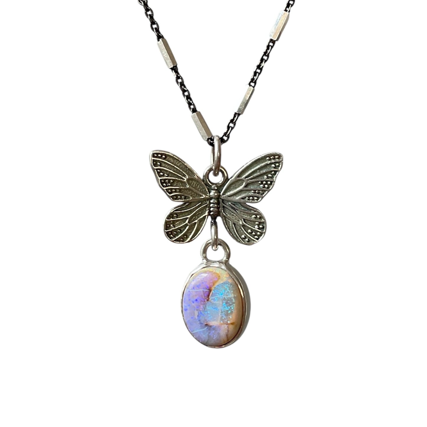 Butterfly and Sterling Opal Necklace