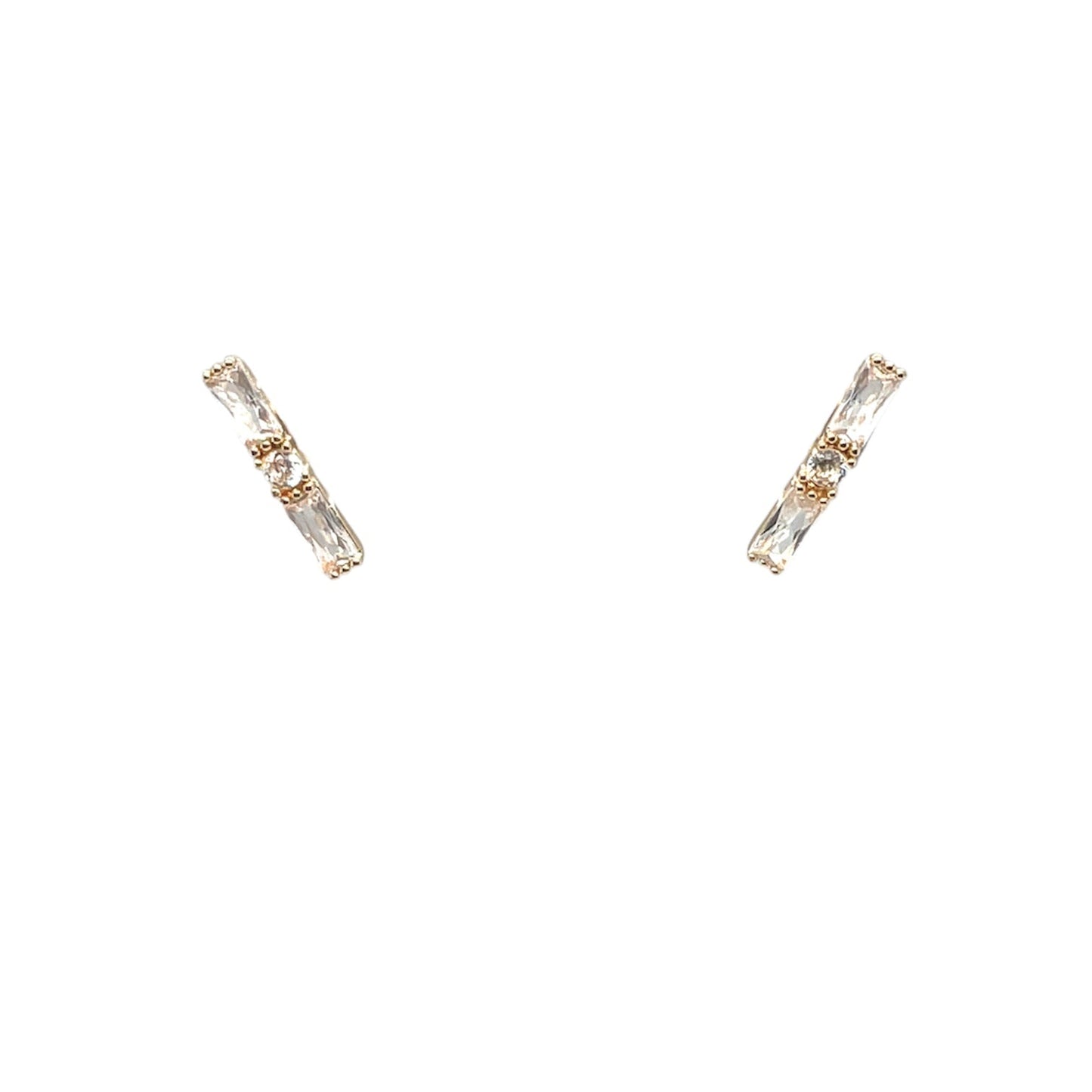 Sparkly baguette cubic zirconias in a line on post earrings