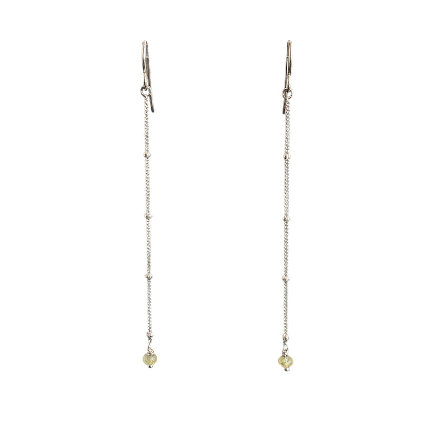 Subtlely dressy satellite chain drop earrings with faceted prehnite drops
