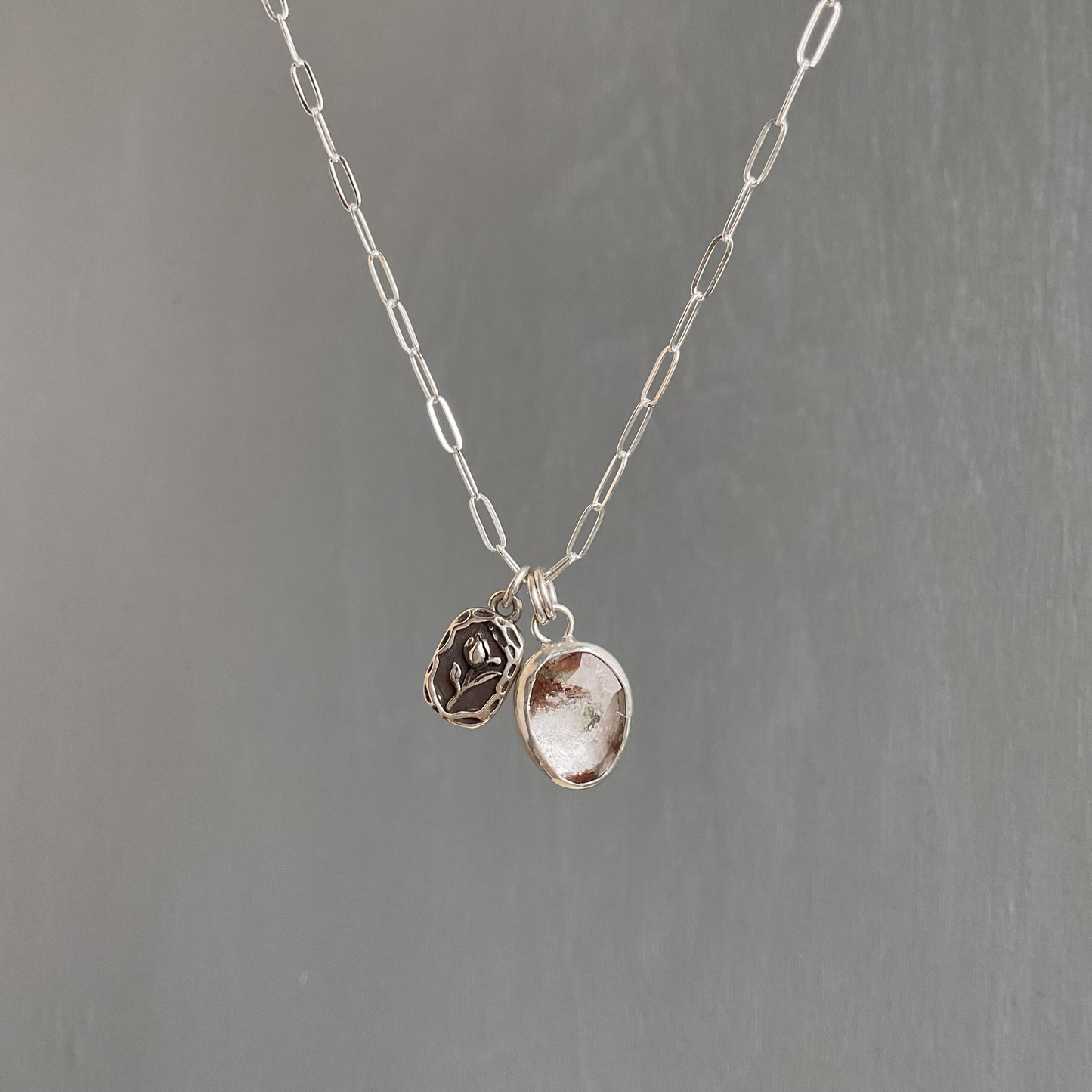 Herkimer and Flower Charm Necklace