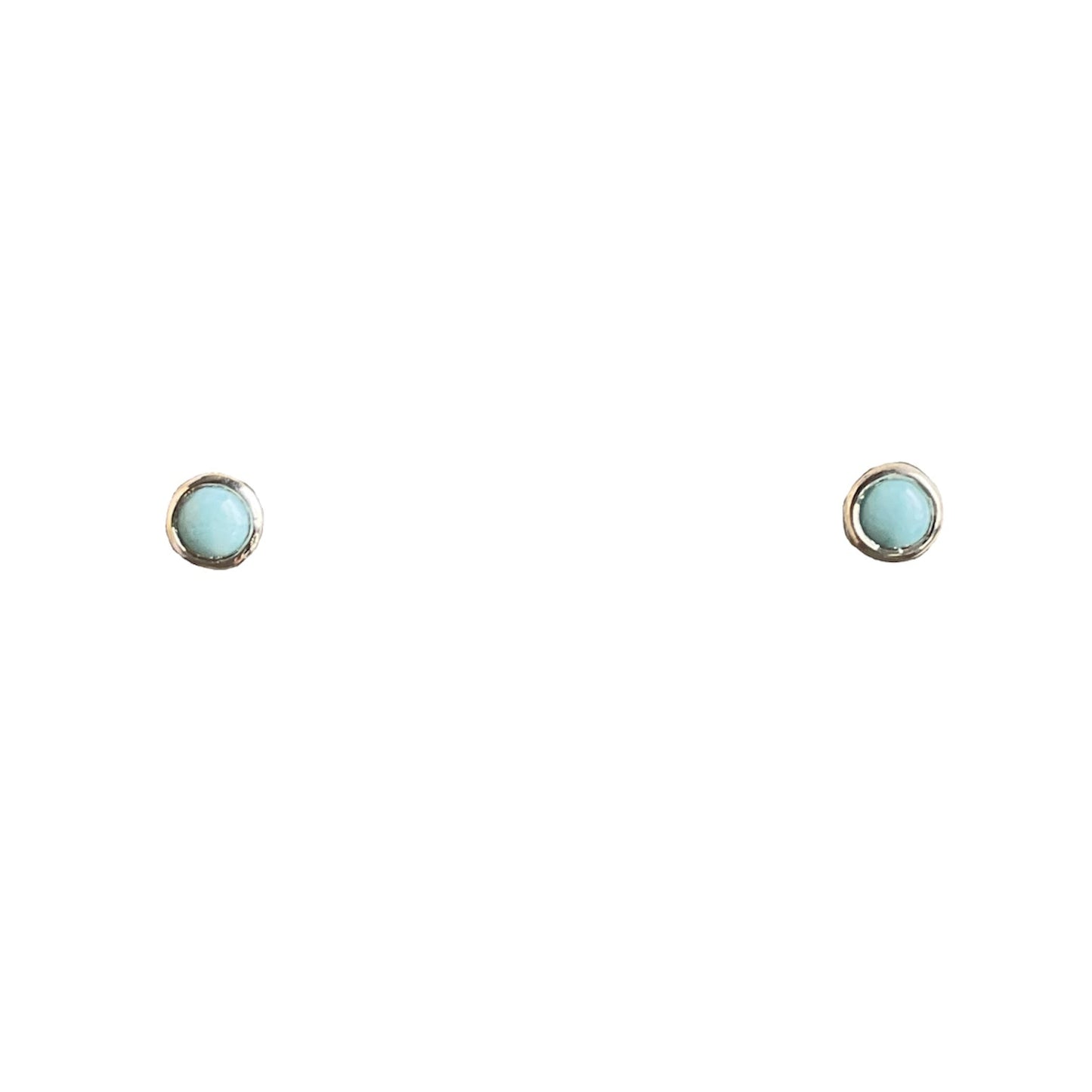 Smooth round larimar gemstones bezel set in sterling silver on posts and nuts