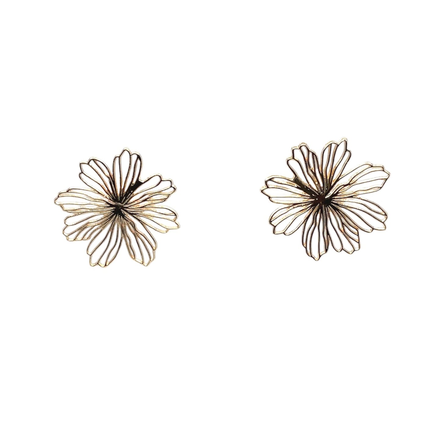 Large and lightweight wireframe flower earrings on a sterling silver post.