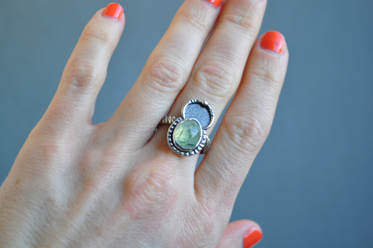 Prehnite Cleopatra Ring—Size 8