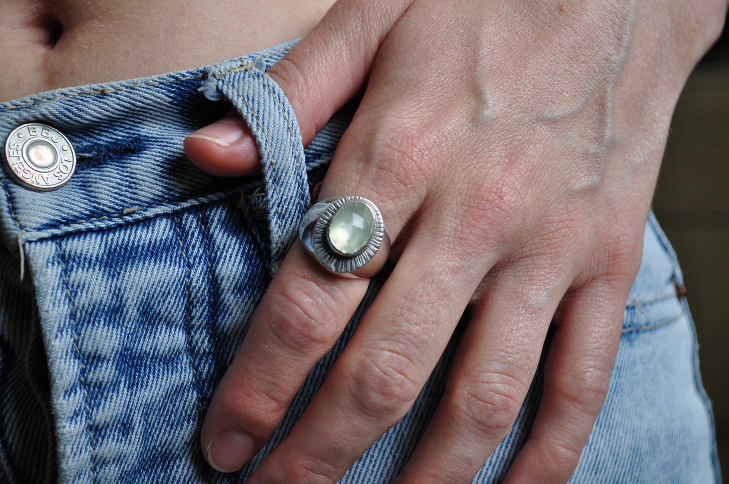 Prehnite Amulet Ring—Size 8