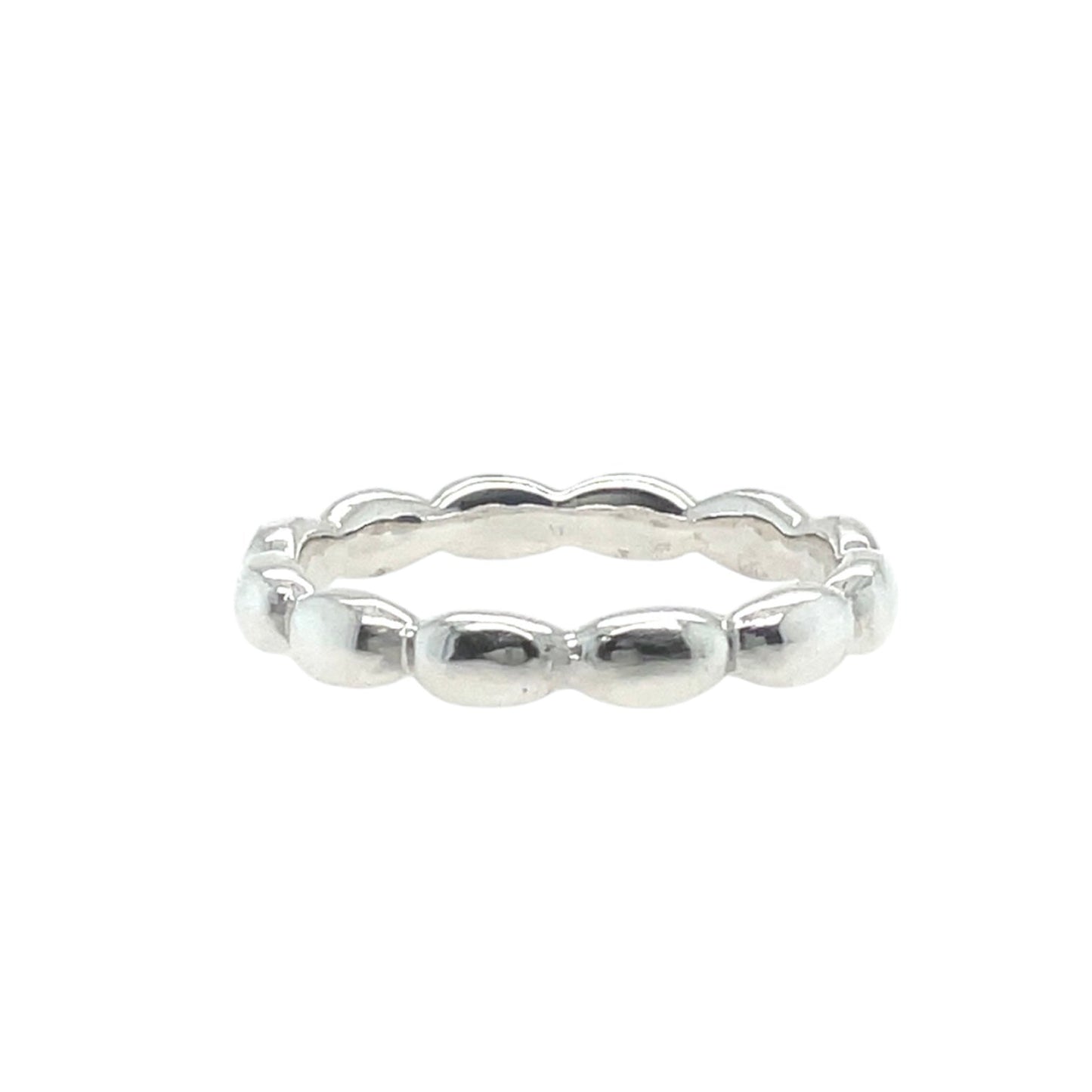 A shiny, smooth oval "bean" band is high-polished sterling silver.