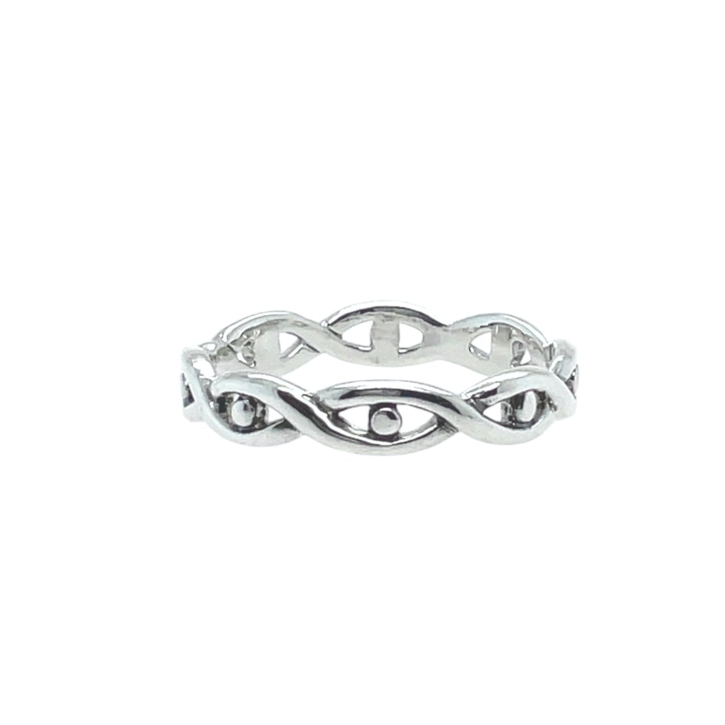 Twisted band ring with dotted center points.