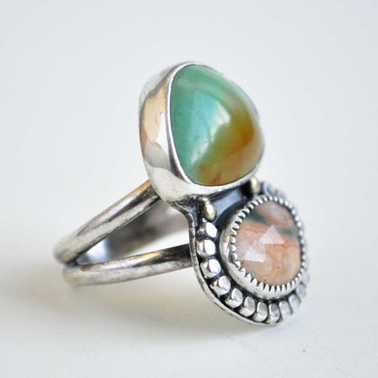 Two stone silver ring  on a white background