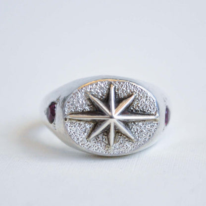 Rhodolite Garnet Star Signet Ring—Size 5.5