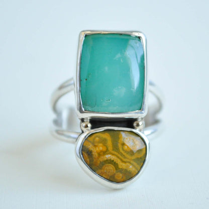 Chrysoprase and Ocean Jasper Ring—Size 9