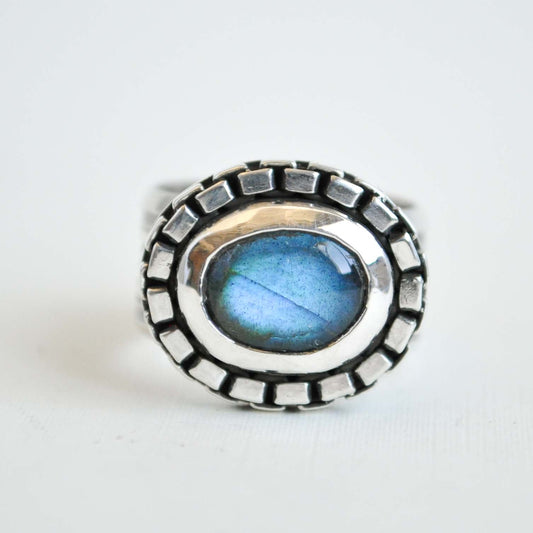 Labradorite Chain Ring—Size 5.5