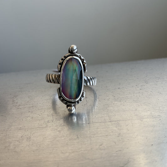Aurora opal sterling silver ring