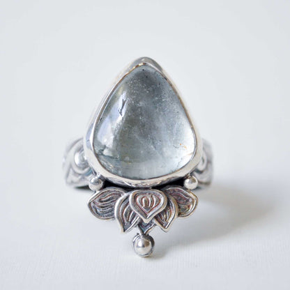 Aquamarine Lotus Ring—Size 6.5
