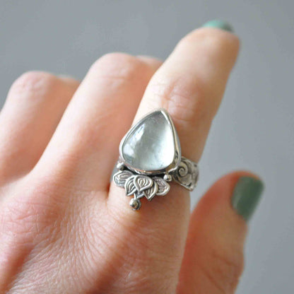 Aquamarine Lotus Ring—Size 6.5