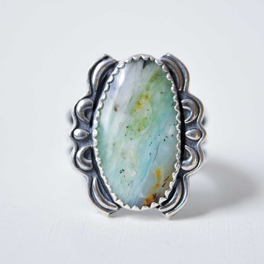 Peruvian Opal Scroll Ring—Size 7