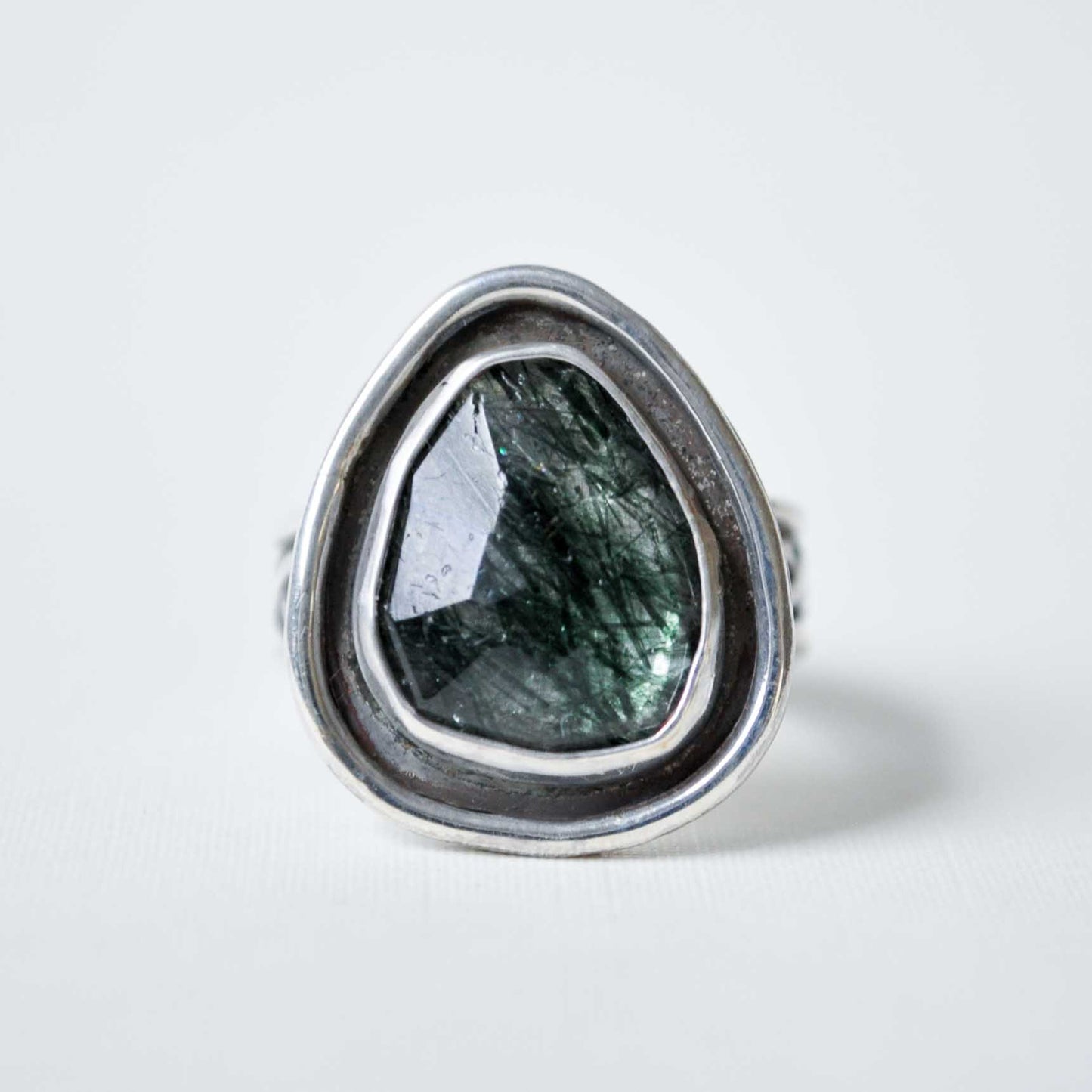 Green Rutilated Quartz Ring—Size 5.5