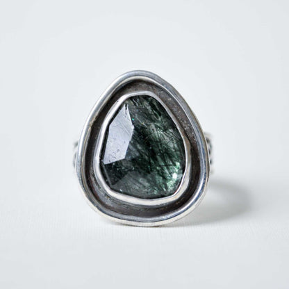 Green Rutilated Quartz Ring—Size 5.5