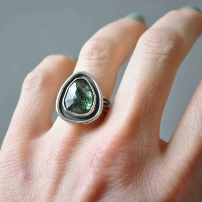 Green Rutilated Quartz Ring—Size 5.5