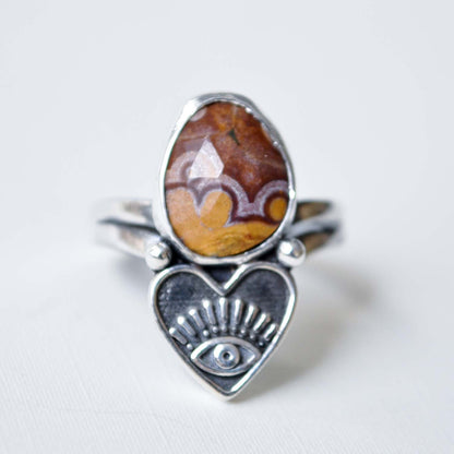 Ocean Jasper Heart Eye Ring—Size 6.5