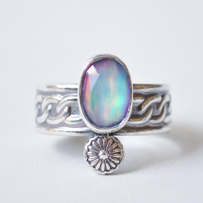 Aurora Opal Flower Ring—Size 9
