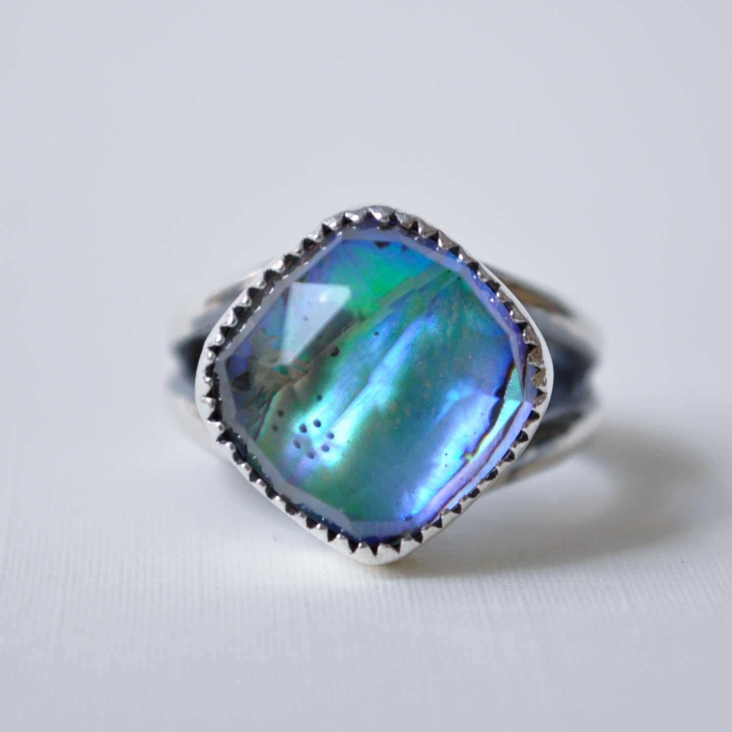 Square Abalone Ring—Size 6.5