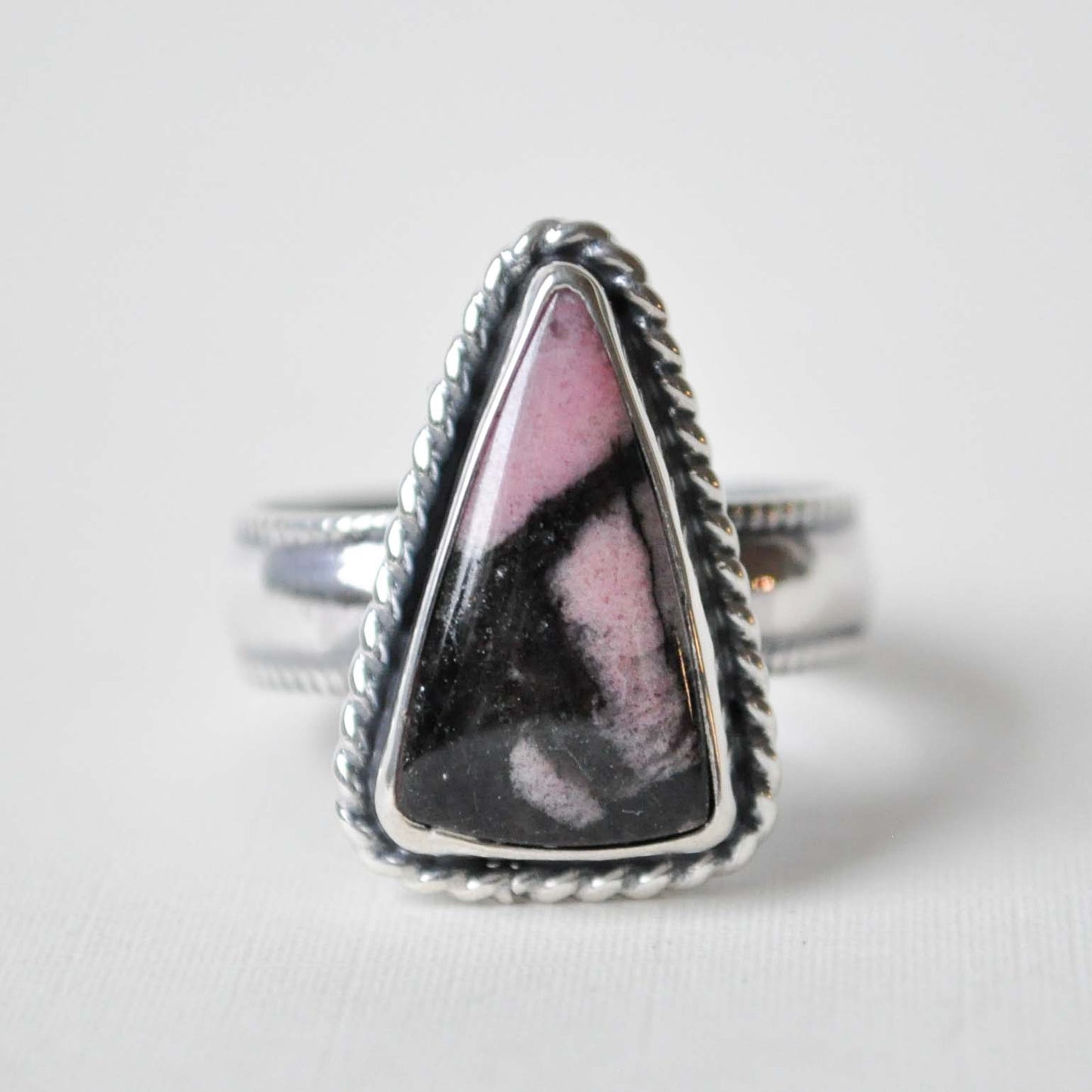 Rhodonite Triangle Ring—Size 8