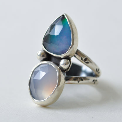 Aurora Opal and Chalcedony Ring—Size 7