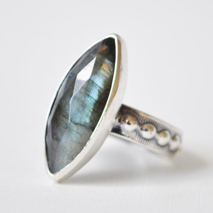 Labradorite Marquise Ring—Size 8.5