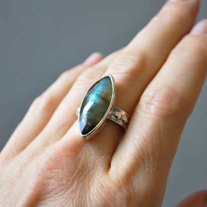 Labradorite Marquise Ring—Size 8.5