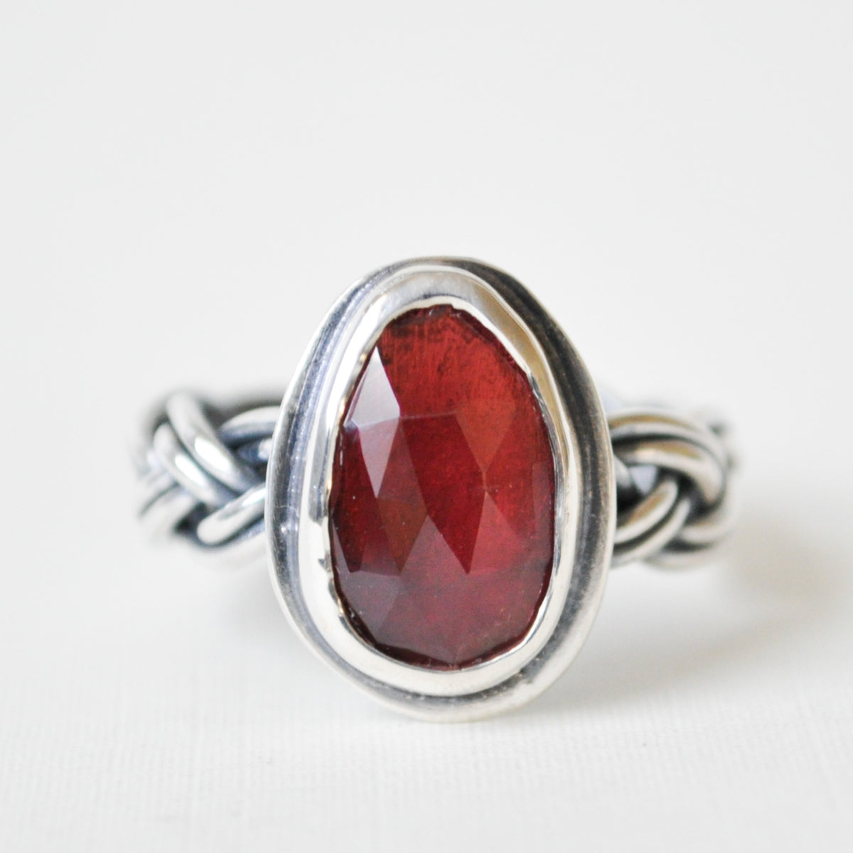 Braided Garnet Ring—Size 6.5