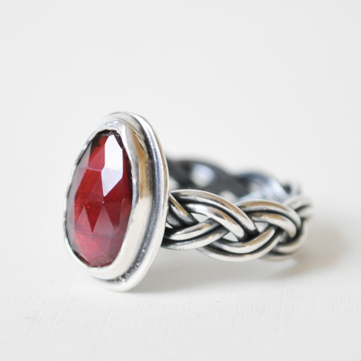 Braided Garnet Ring—Size 6.5