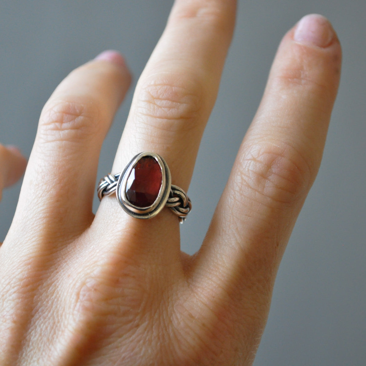 Braided Garnet Ring—Size 6.5