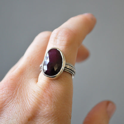 Red Wine Sapphire Ring—Size 7.5