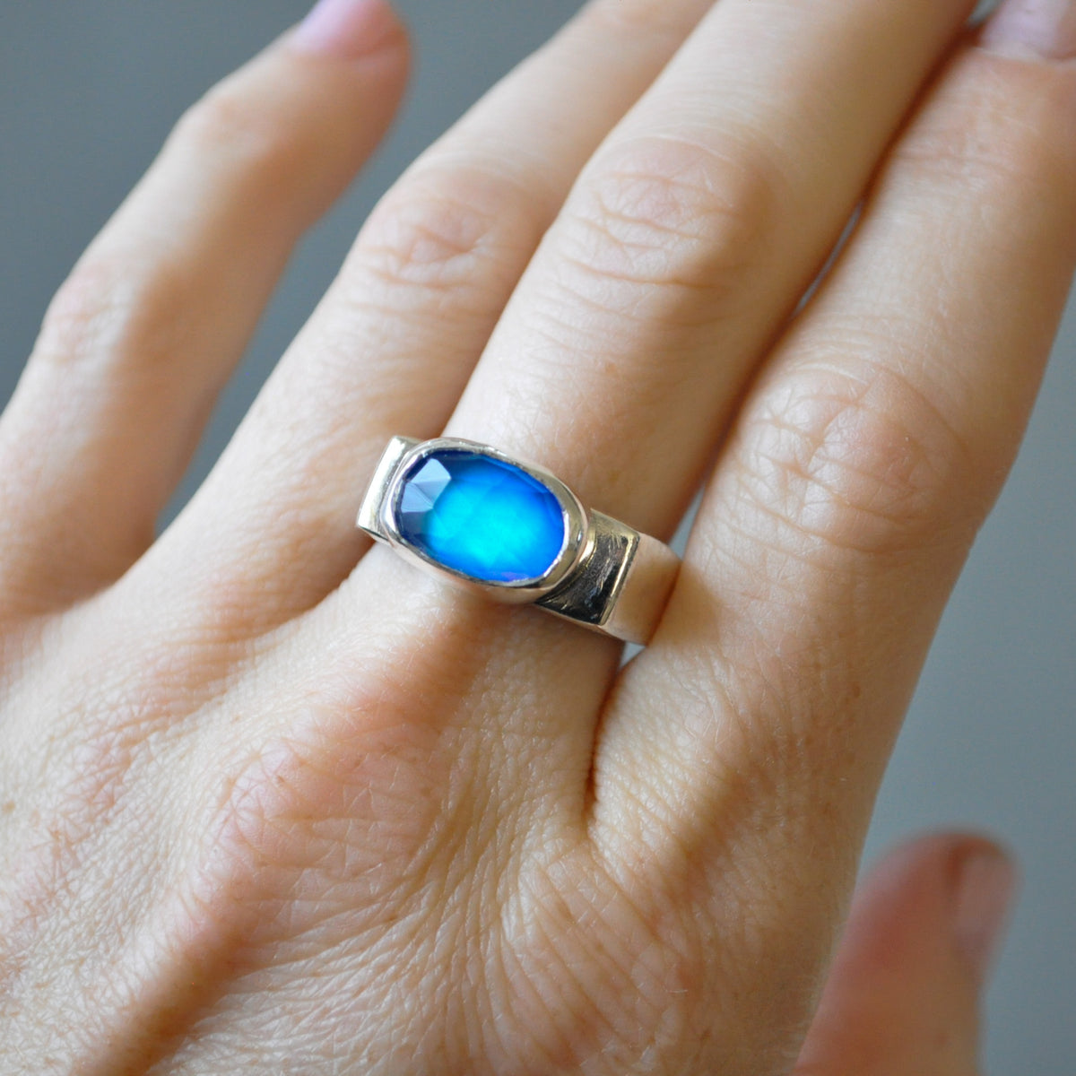 Aurora Opal Signet Ring—Size 8.5