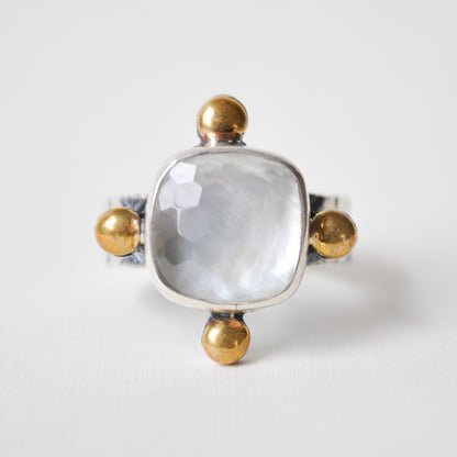 Mother of Pearl Doublet Compass Ring—Size 9