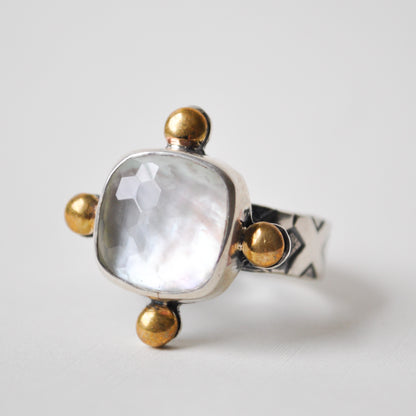Mother of Pearl Doublet Compass Ring—Size 9