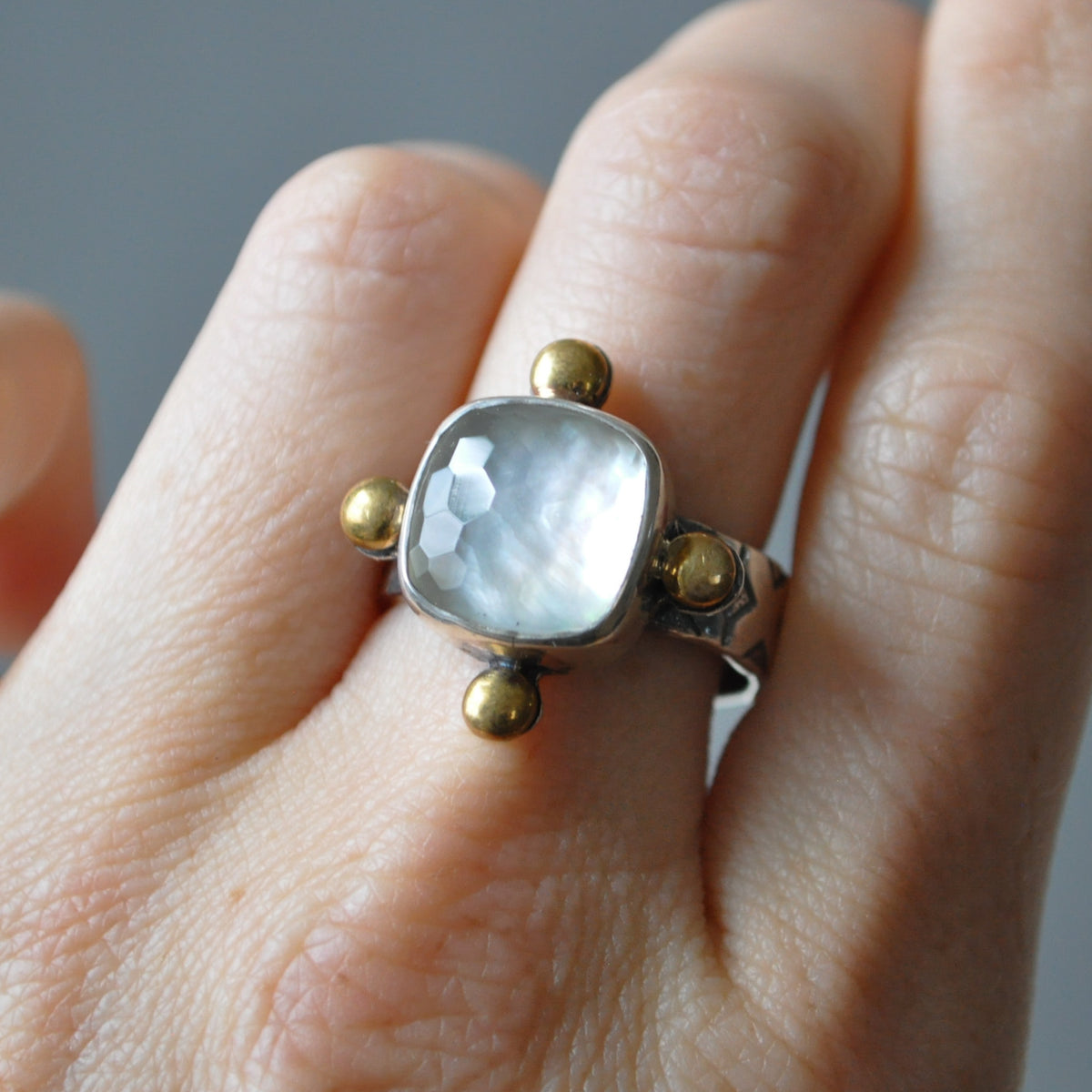 Mother of Pearl Doublet Compass Ring—Size 9