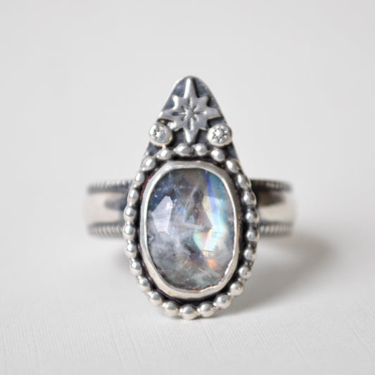 Rainbow Moonstone Milkyway Ring—Size 10.5