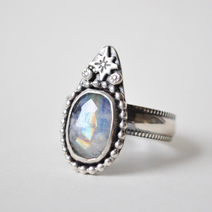 Rainbow Moonstone Milkyway Ring—Size 10.5